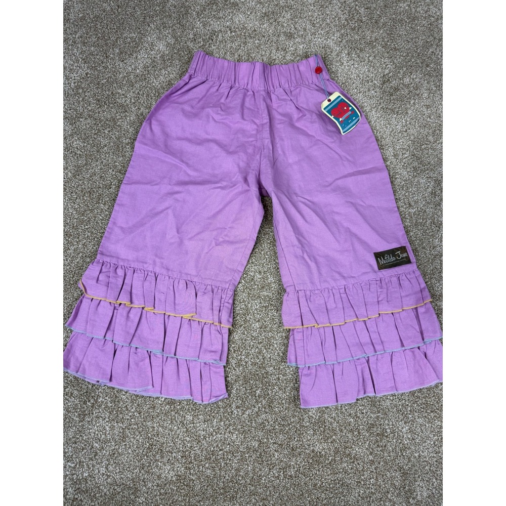 NEW‎ Matilda Jane Girls Purple Linen Pants Blend Ruffle Hem Wide Leg 8
